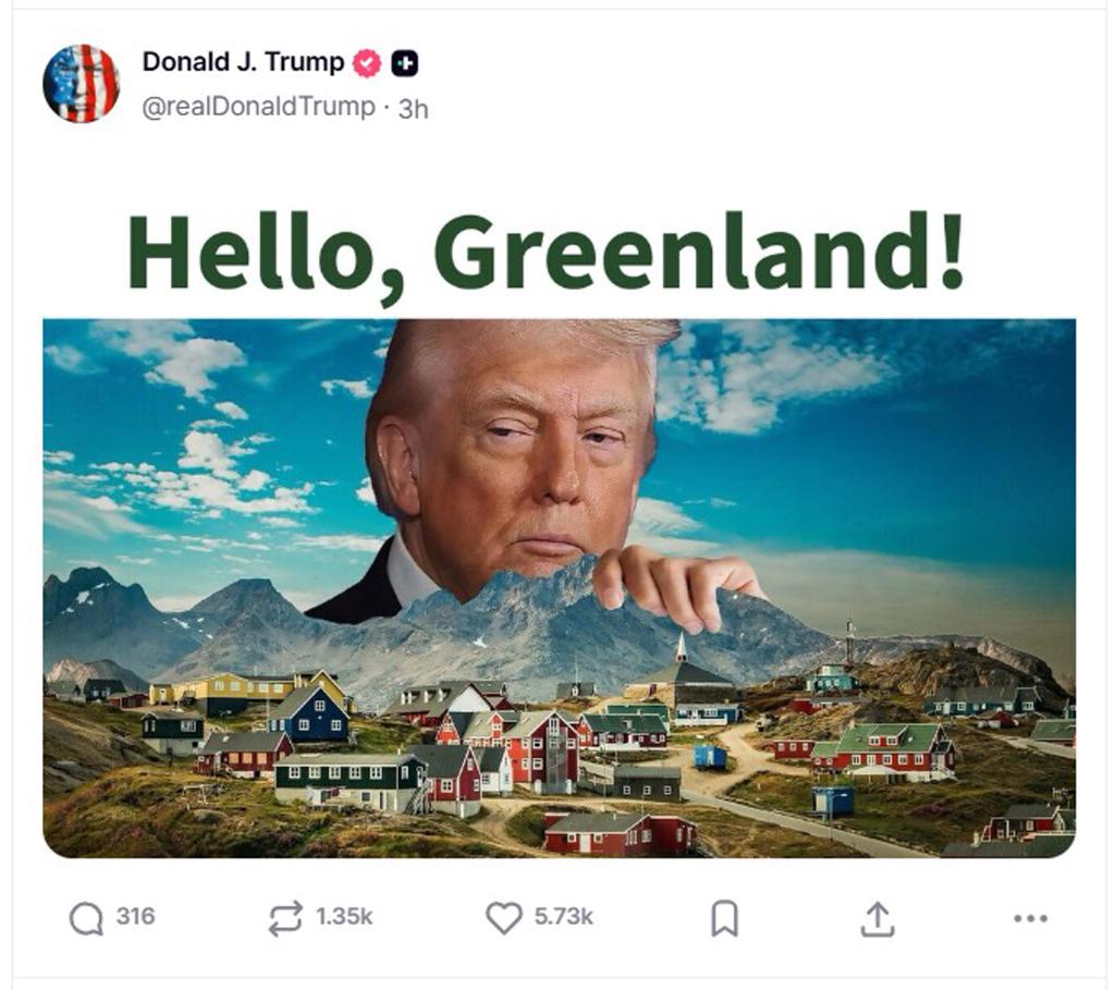 Trump vuelve a mostrar interés por Groenlandia en un mensaje en su red Truth Social