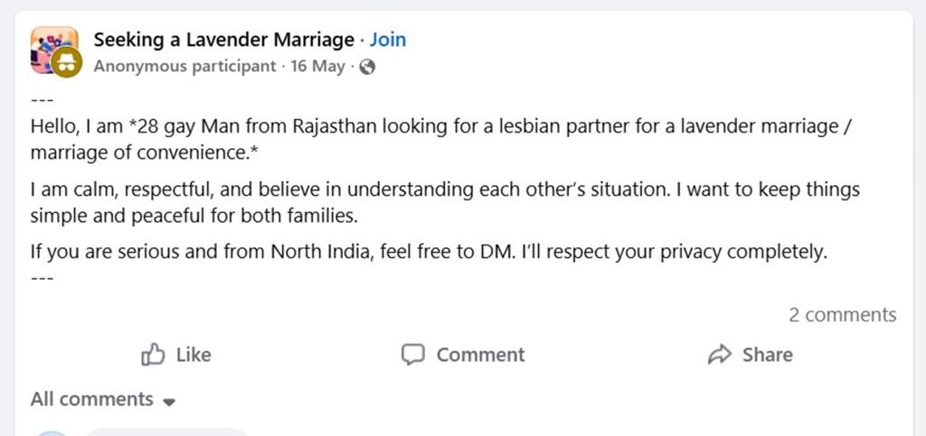«Hombre gay busca mujer lesbiana para un matrimonio de conveniencia en la India»